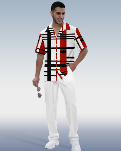 Men's Art Print Short Sleeve Shirt Walking Set