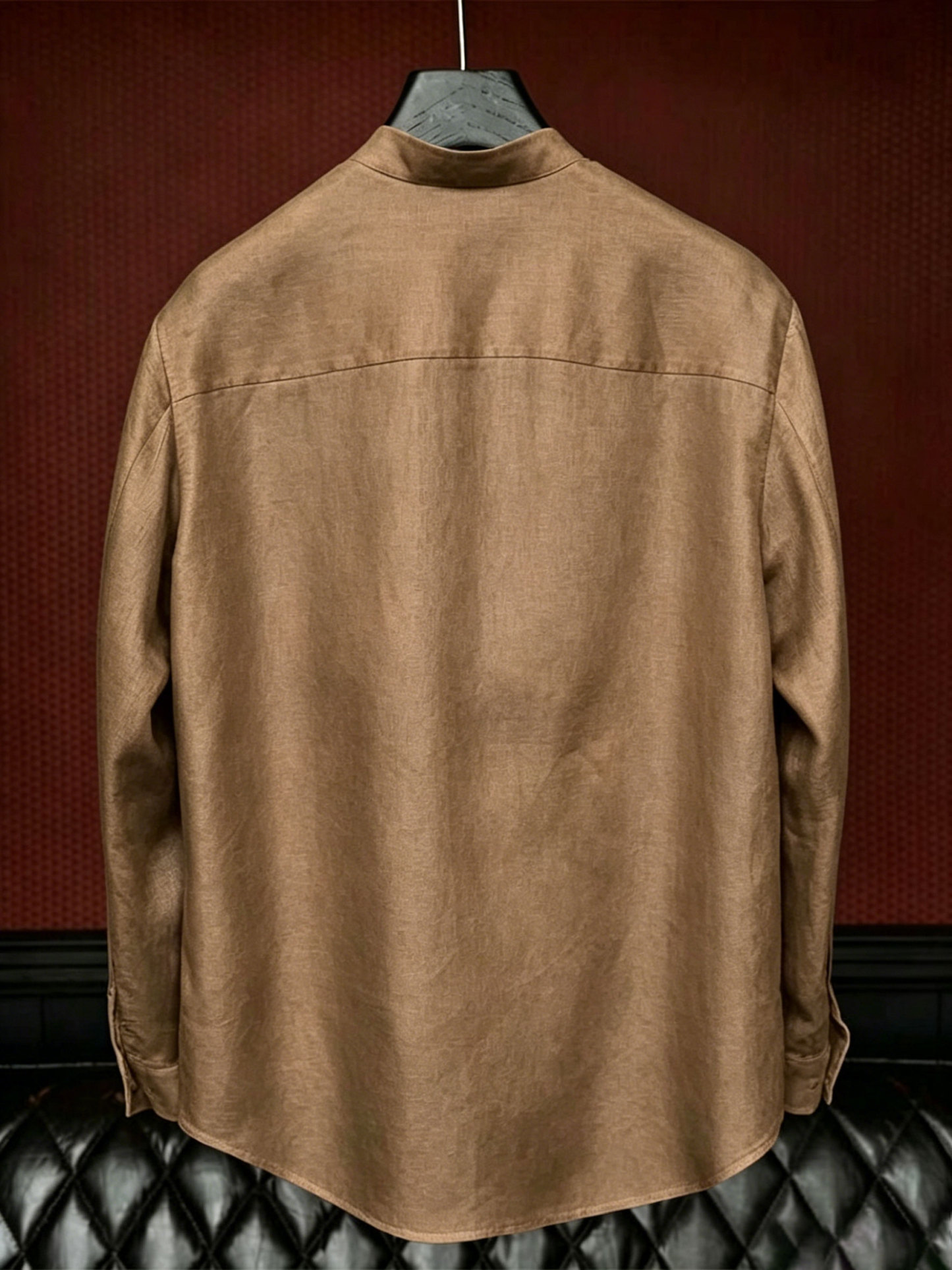 Premium Linen-Blend Mandarin Collar Suit-Coffee