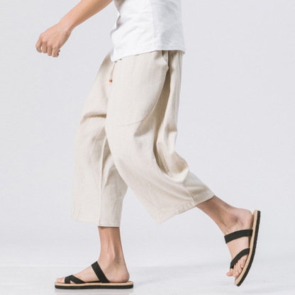 Men's Vintage Japanese Pocket Cotton Linen Casual Pants