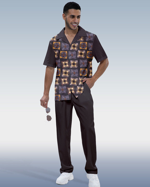 Men's Color Block Short Sleeve Shirt Walking Set