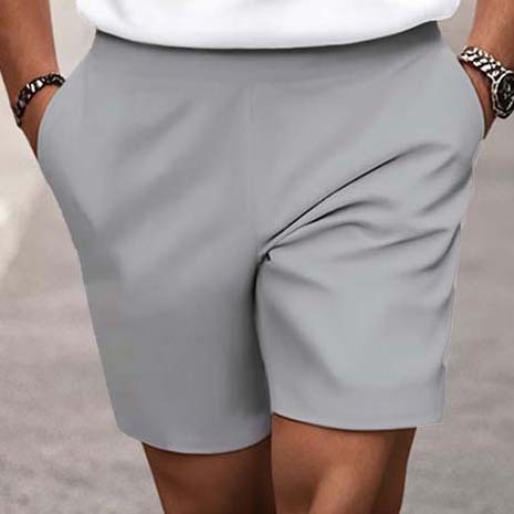 Men's Fashion Casual Round-Neck Gray & White Striped Printed Short-Sleeved Two-Piece Set 8262