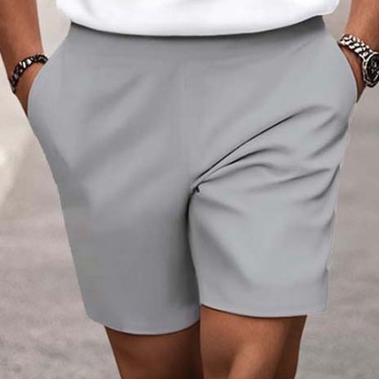 Men's Fashion Casual Round-Neck Gray & White Striped Printed Short-Sleeved Two-Piece Set 8262