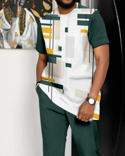 Men's Ombre Print Short Sleeve Suit