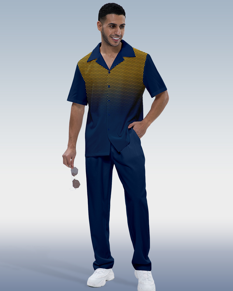 Men's Colorblock Short Sleeve Shirt Walking Set