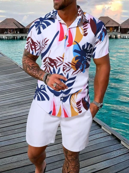 Men's Hawaiian Print Short Sleeve Shirt Set