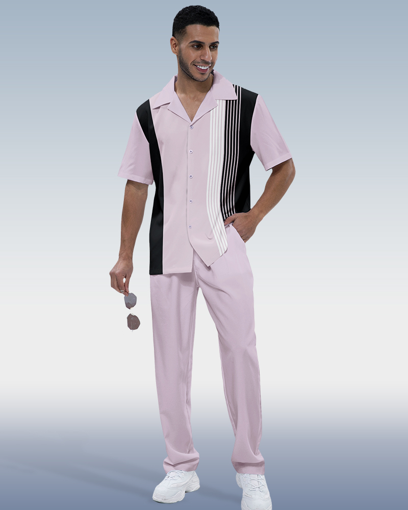Men's 2-piece short-sleeve suit with vertical stripes