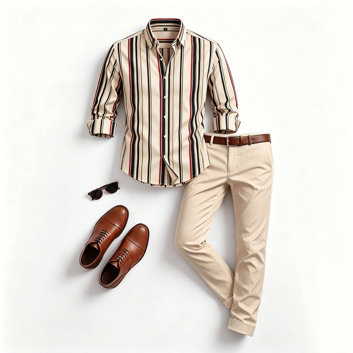 Men's Casual Color Matching Satin Printed Long Sleeves Shirt & Trousers Two Piece Set