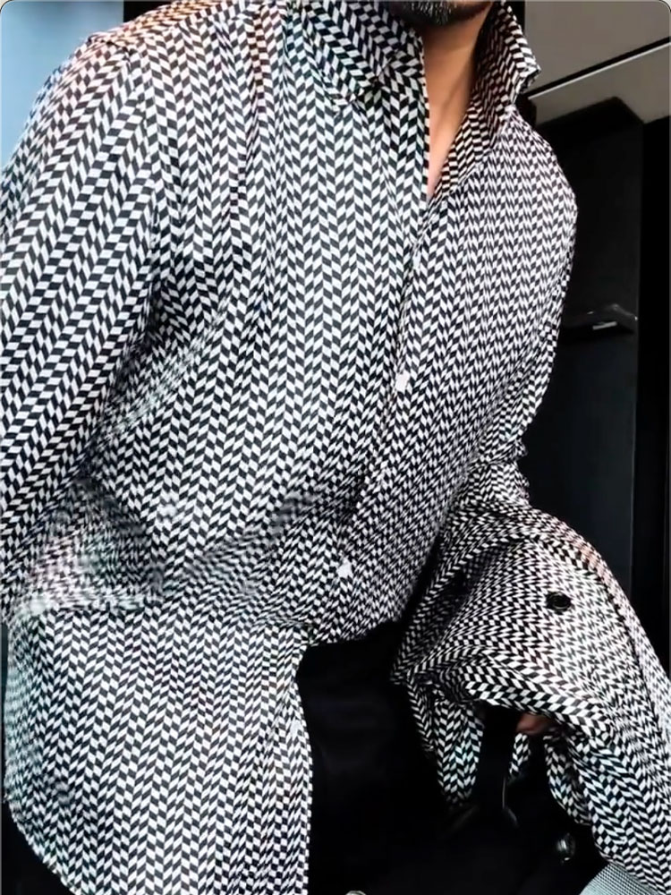 Men's Geometric Printed Long Sleeves Shirt