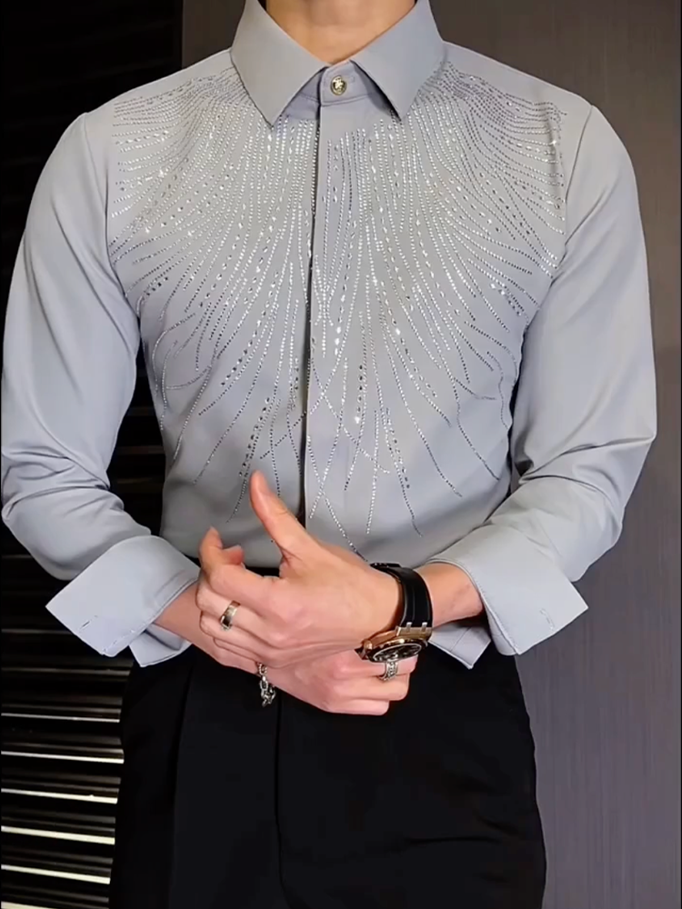 Men's Shiny Rhinestone Long Sleeves Shirt
