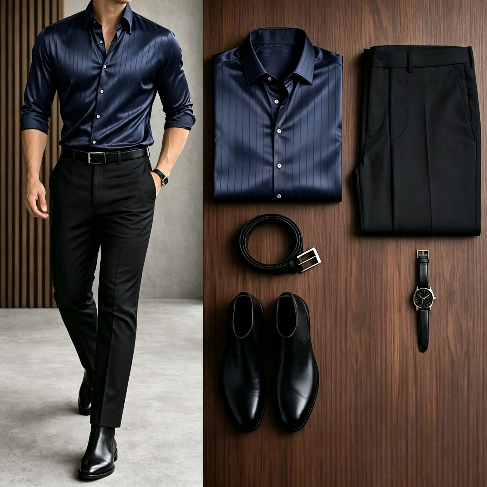 Men's Casual Multi Color Long Sleeve Shirt & Khaki Chino Pants Two-Piece Set