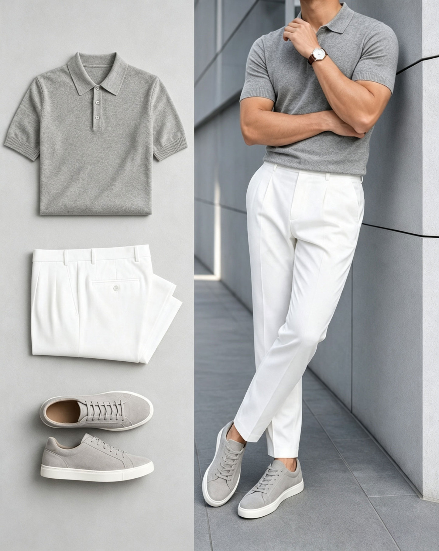 Men's Burgundy & Dark Gray Short Sleeves Polo Shirt & Chino Pants Two-Piece Set