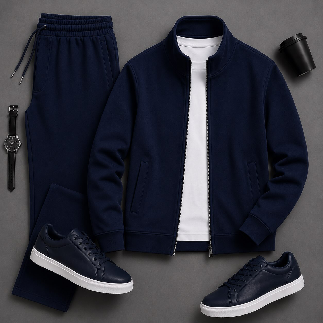 Men's Causal Stand Collar Jacket & Pants Two-Piece Sets