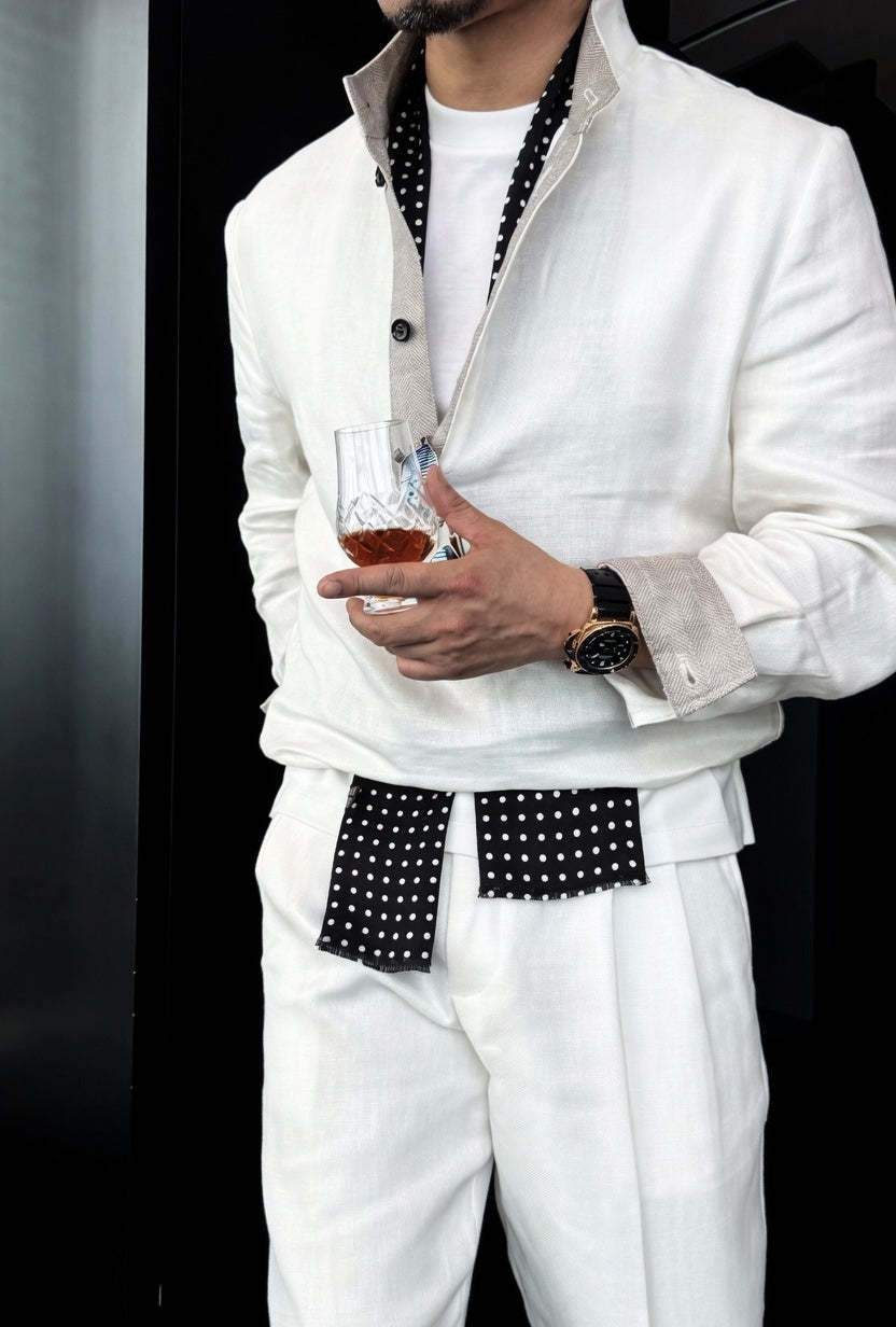 Premium Linen Mandarin Collar Suit-Sky Blue
