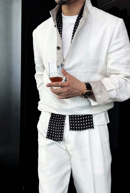 Premium Linen Mandarin Collar Suit-Sky Blue