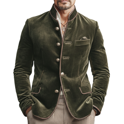Men's Vintage Velvet Embroidered Lines Stand-collar Slim-fit Jacket