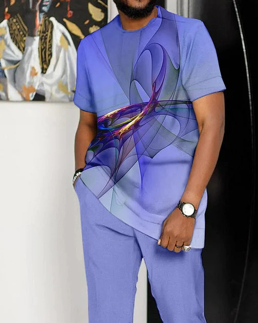 Suitmens Men's Ombre Print Short Sleeve Suit 073