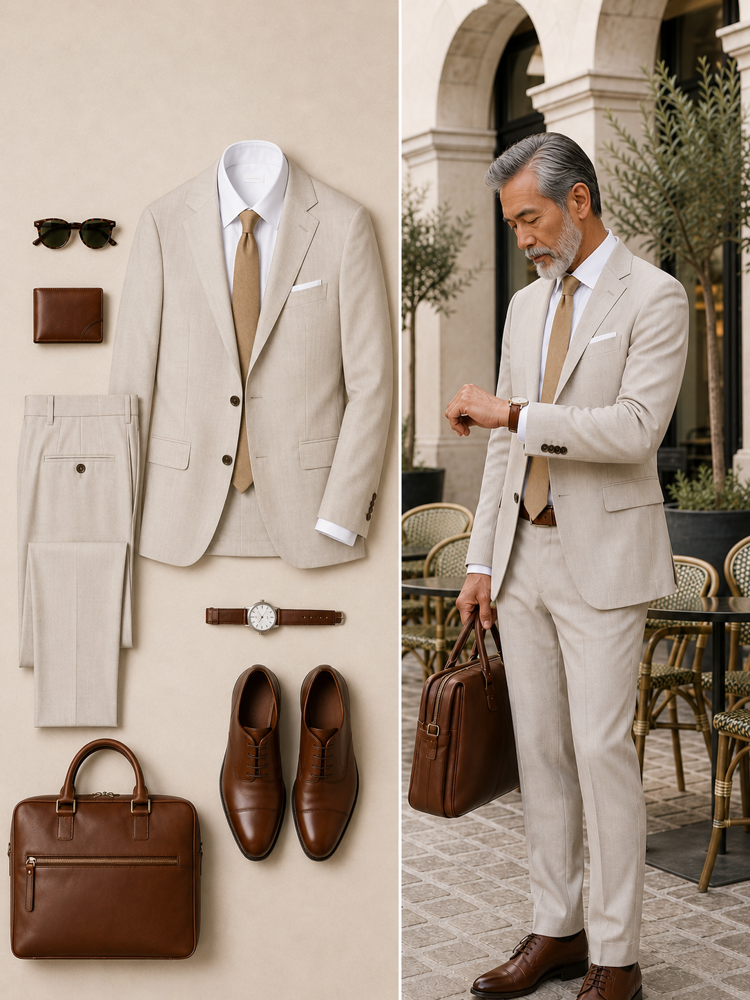 Men's Beige‑Oat Blazer And Matching Dress Pants 2‑Piece Suit Set