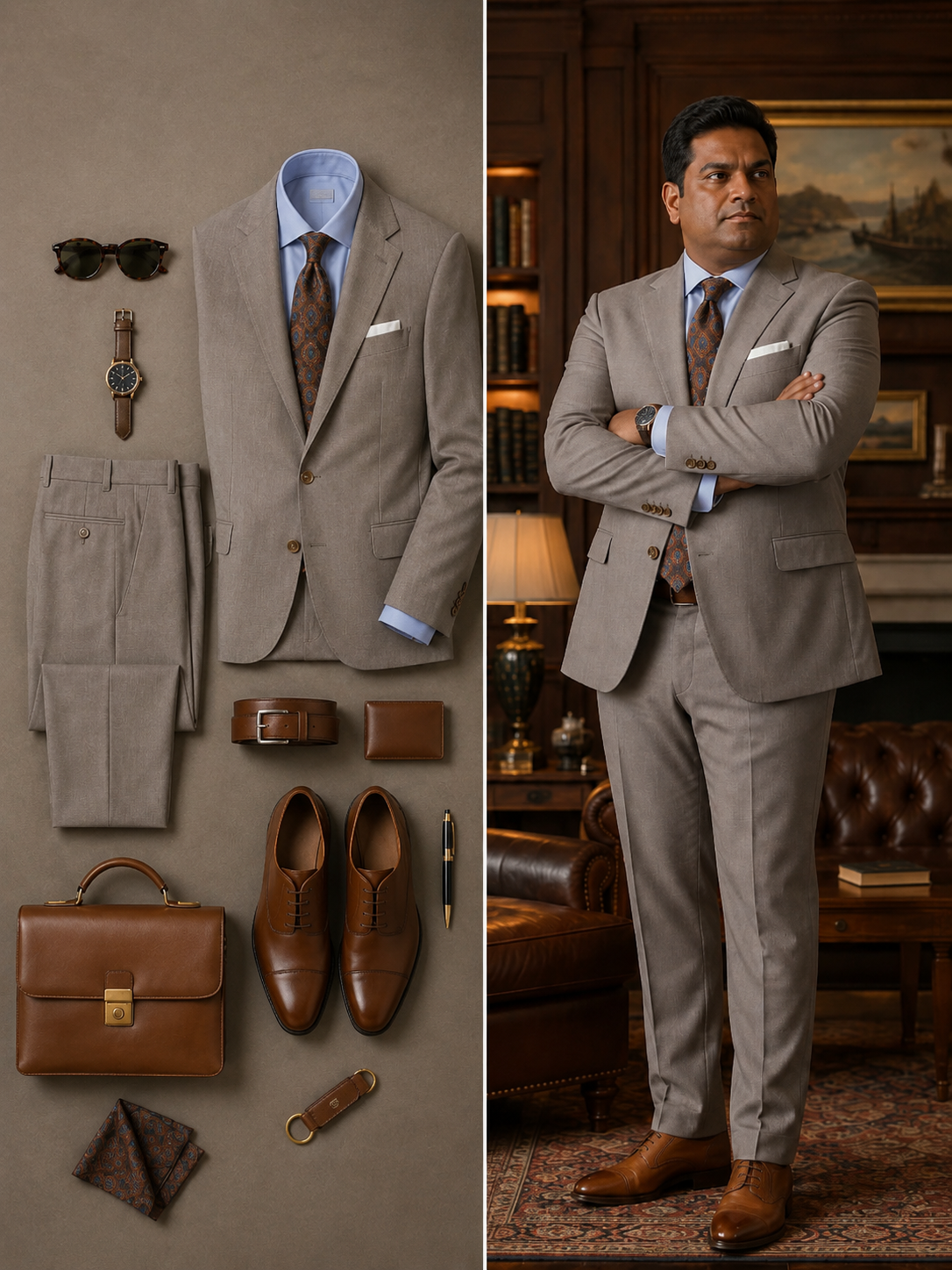 Men's Taupe Blazer And Matching Dress Pants 2‑Piece Suit Set