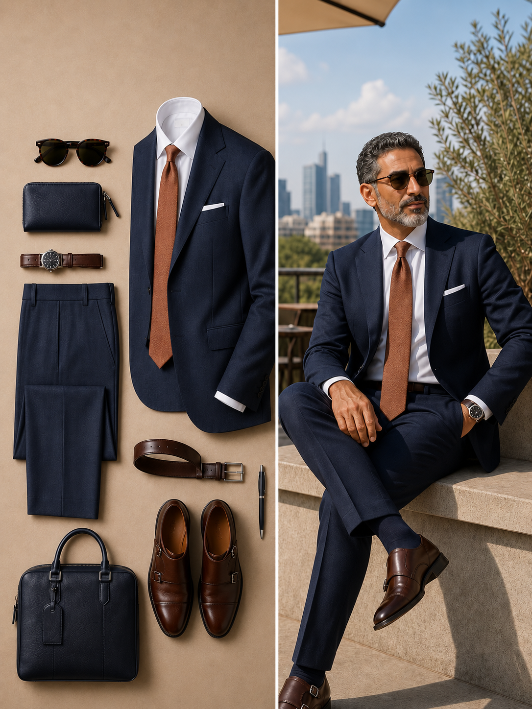 Men's Navy Blue Blazer And Matching Dress Pants 2‑Piece Suit Set