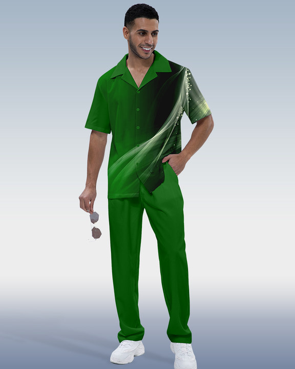 Men's Ombre Print Short Sleeve Shirt Walking Set