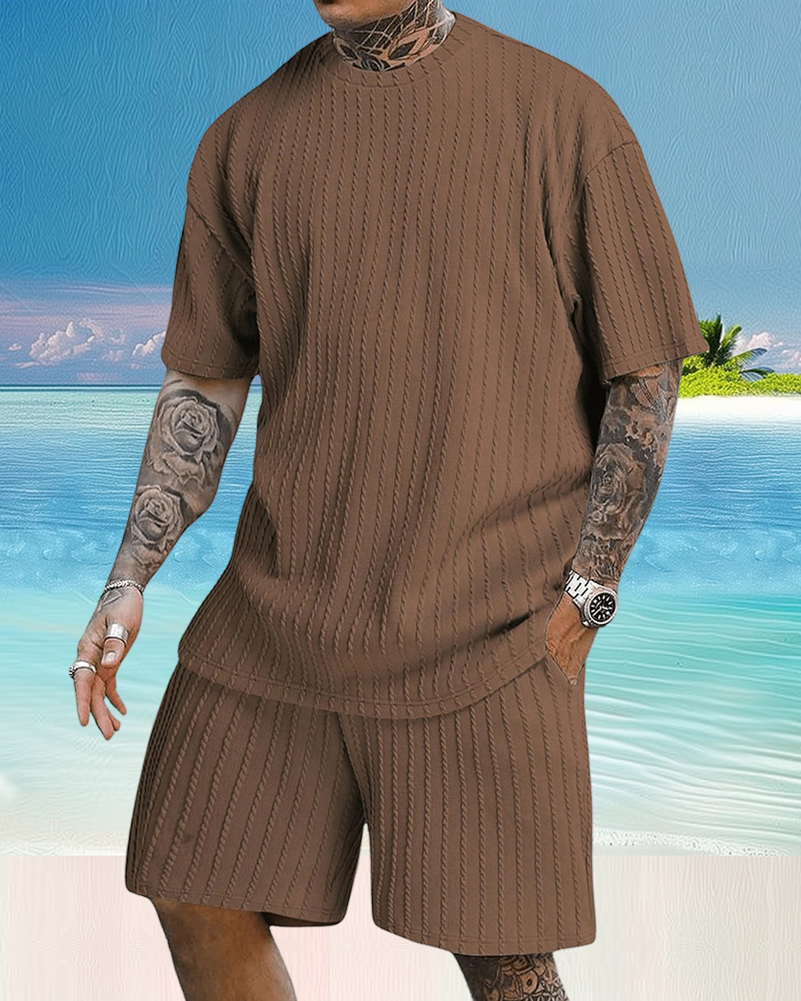 Men's casual gorgeous textured printed shorts set