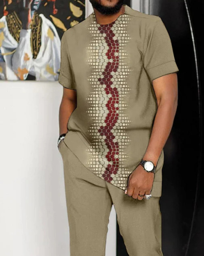 Men's Fashion Print Short Sleeve Athletic Walking Suit