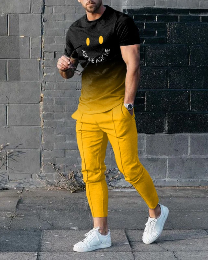 Men's simple contrast color short-sleeved trousers suit 484