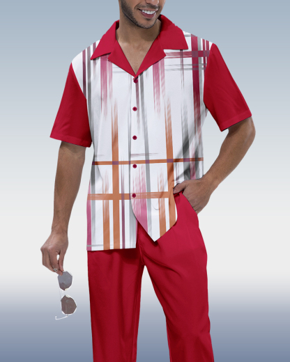 Men's Gradient Stripe 2-Piece Short Sleeve Suit