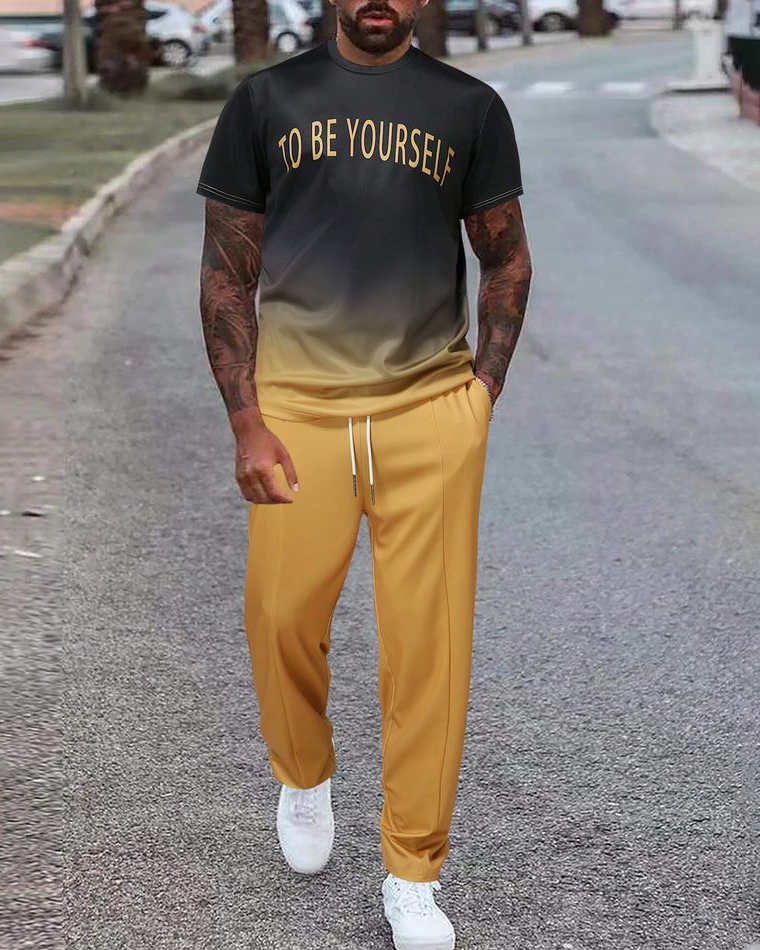 Suitmens Men's Color Block Print Short Sleeve Athletic Walking Suit - 