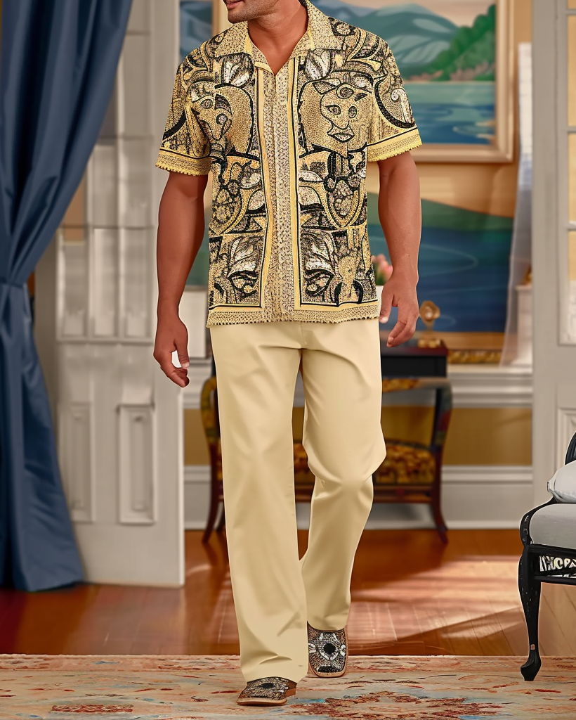 Men's Gorgeous Ethnic Floral Pattern Walking Suit