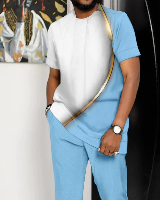 Suitmens Men's Ombre Print Short Sleeve Suit 090