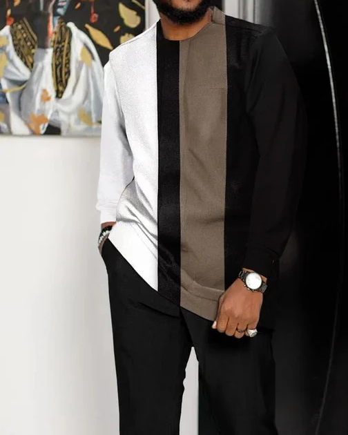 Men's Casual Color Blocking Long Sleeve Walking Suit
