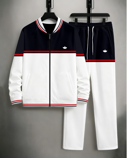 Men's Minimalist Black & White Color-Block Jacket Sports Jogging Set