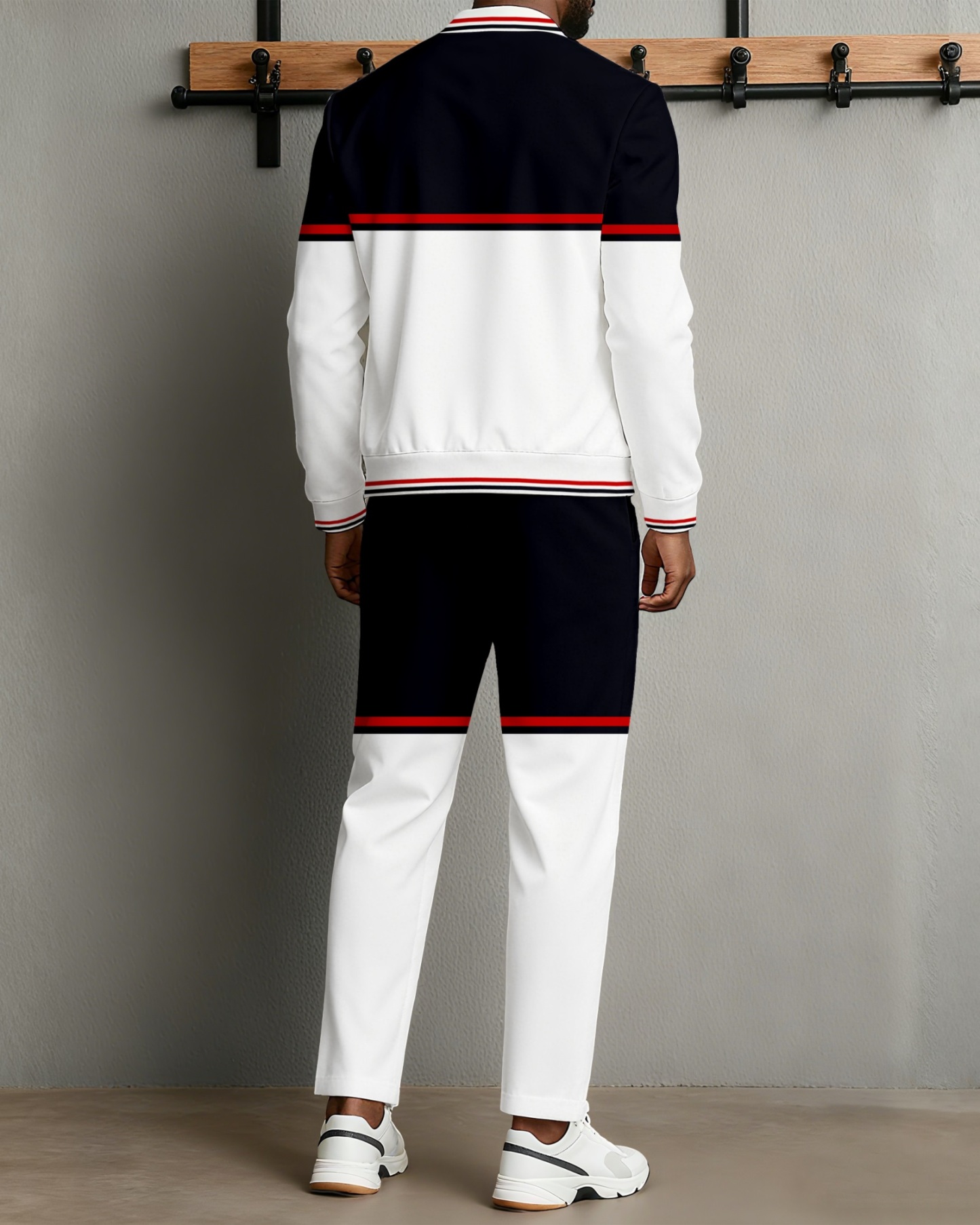 Men's Minimalist Black & White Color-Block Jacket Sports Jogging Set