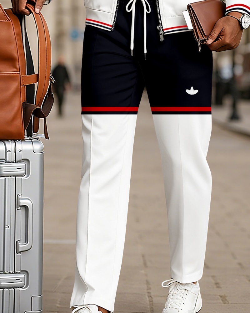 Men's Minimalist Black & White Color-Block Jacket Sports Jogging Set