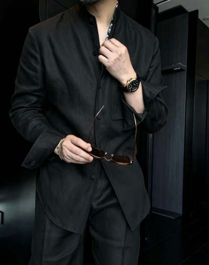 Premium Linen Mandarin Collar 2-Piece Suit | Old Money Style Breathable Set for Men