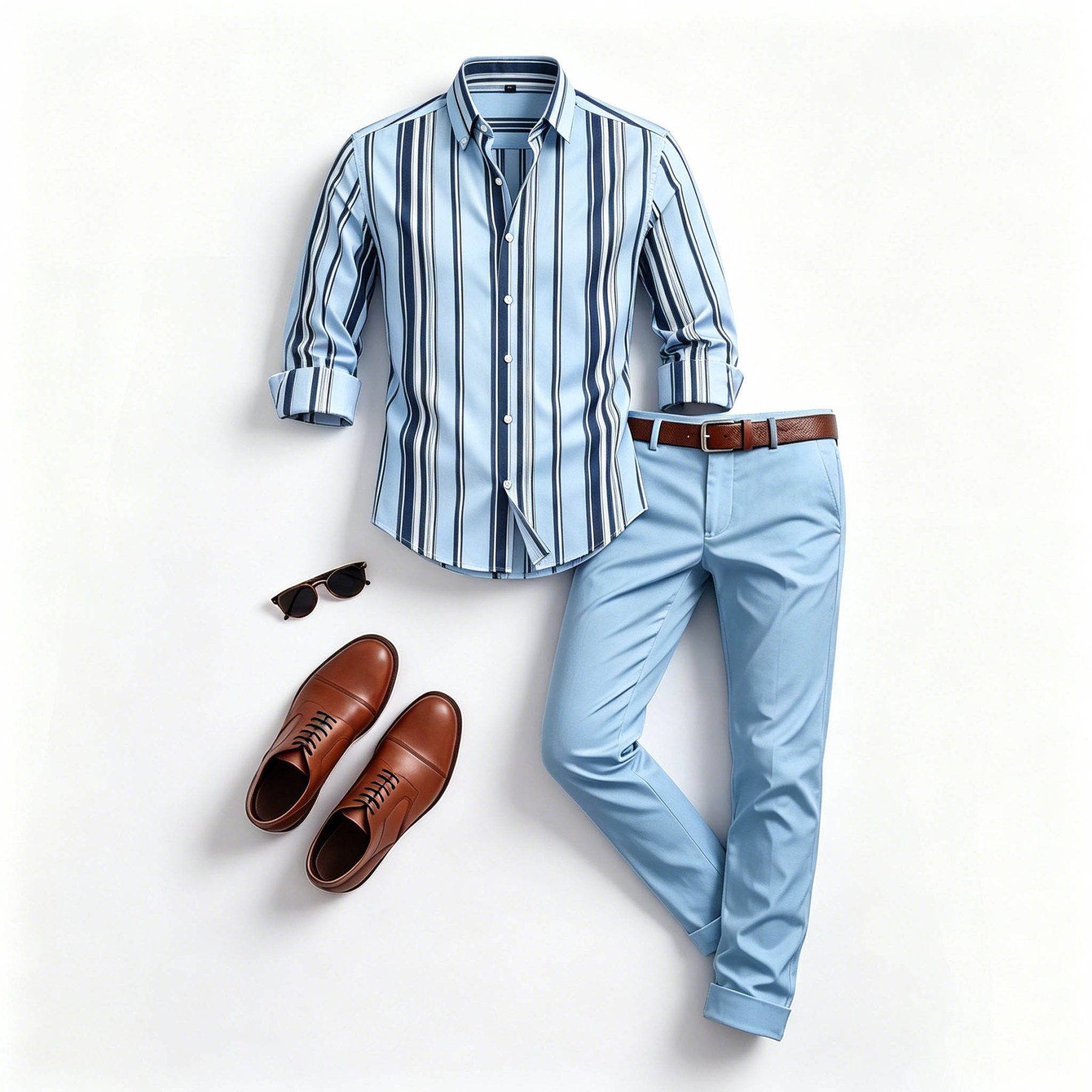 Men's Casual Color Matching Satin Printed Long Sleeves Shirt & Trousers Two Piece Set