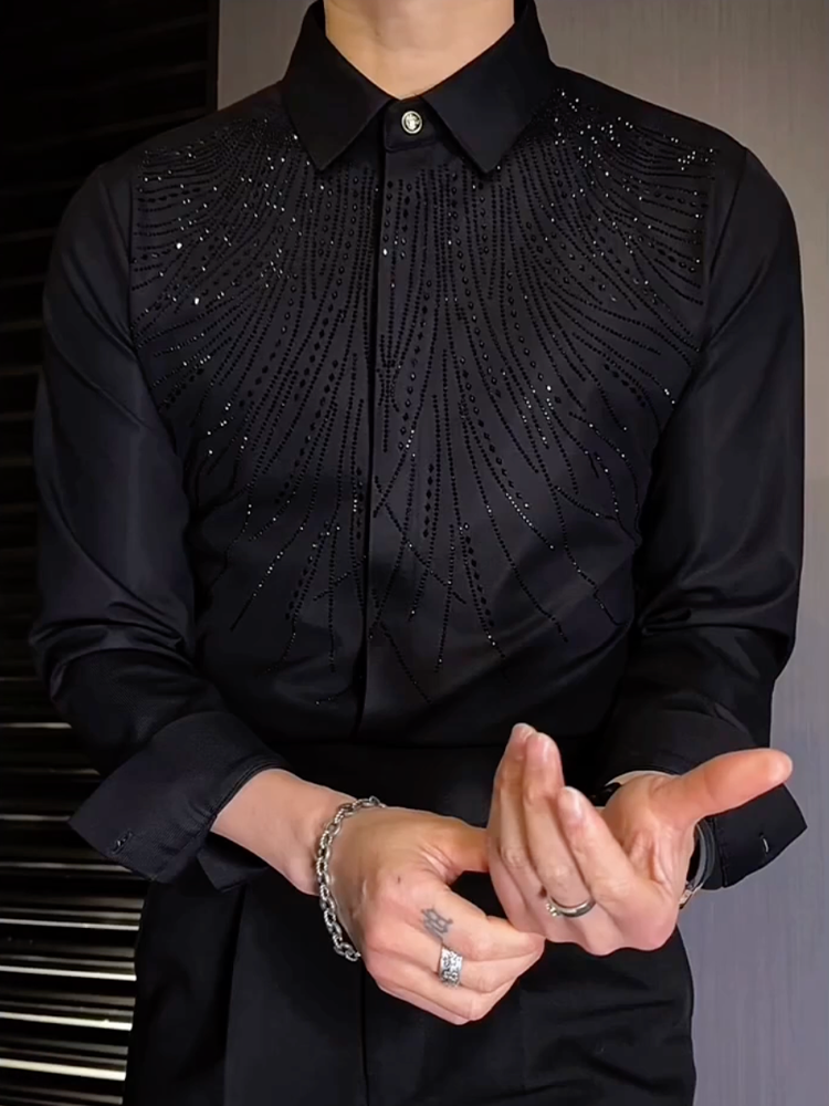 Men's Shiny Rhinestone Long Sleeves Shirt