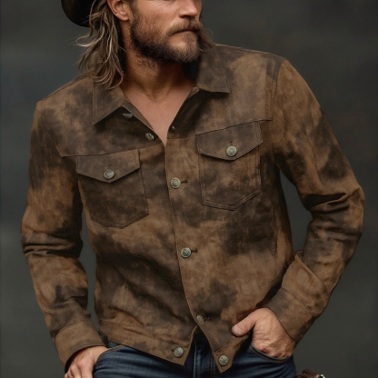 Men's Vintage Distressed PU Leather Lapel Jacket