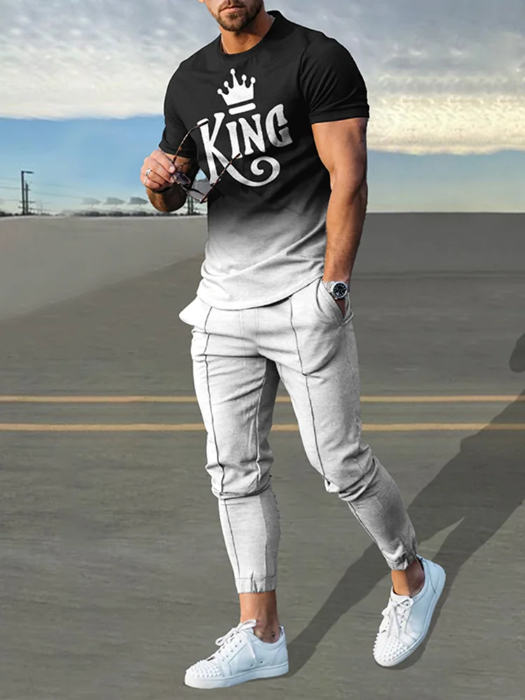  Men's Colorblock Short Sleeve Sports Walking Suit - 472