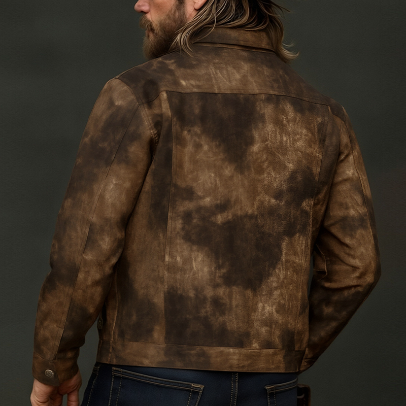 Men's Vintage Distressed PU Leather Lapel Jacket