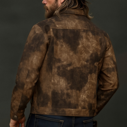Men's Vintage Distressed PU Leather Lapel Jacket