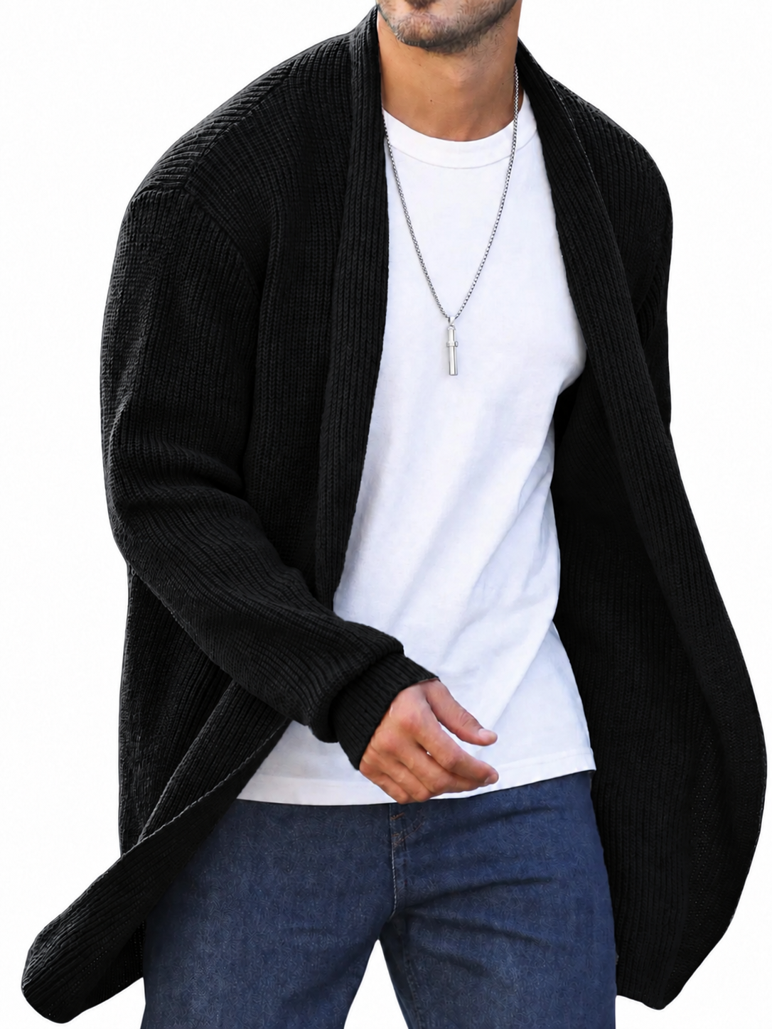 Men's Casual Basic Mid-length Knitted Sweater Cardigan Jacket