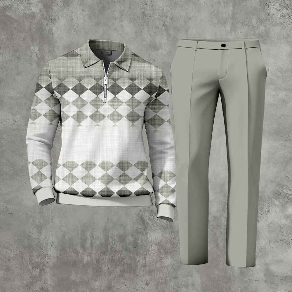 Men's Casual Gray Gradiented Color Matching Vintage Geometric Partten 