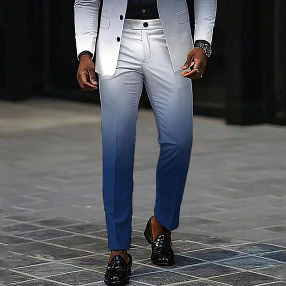 BlazerMen's Gradient Royal Blue Color Matching Gradient Printed Long Sleeves Blazer & Trousers Two Pieces Set