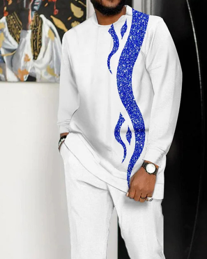 Men's Contrasting Long Sleeve Athletic Walking Suit 2 Colors