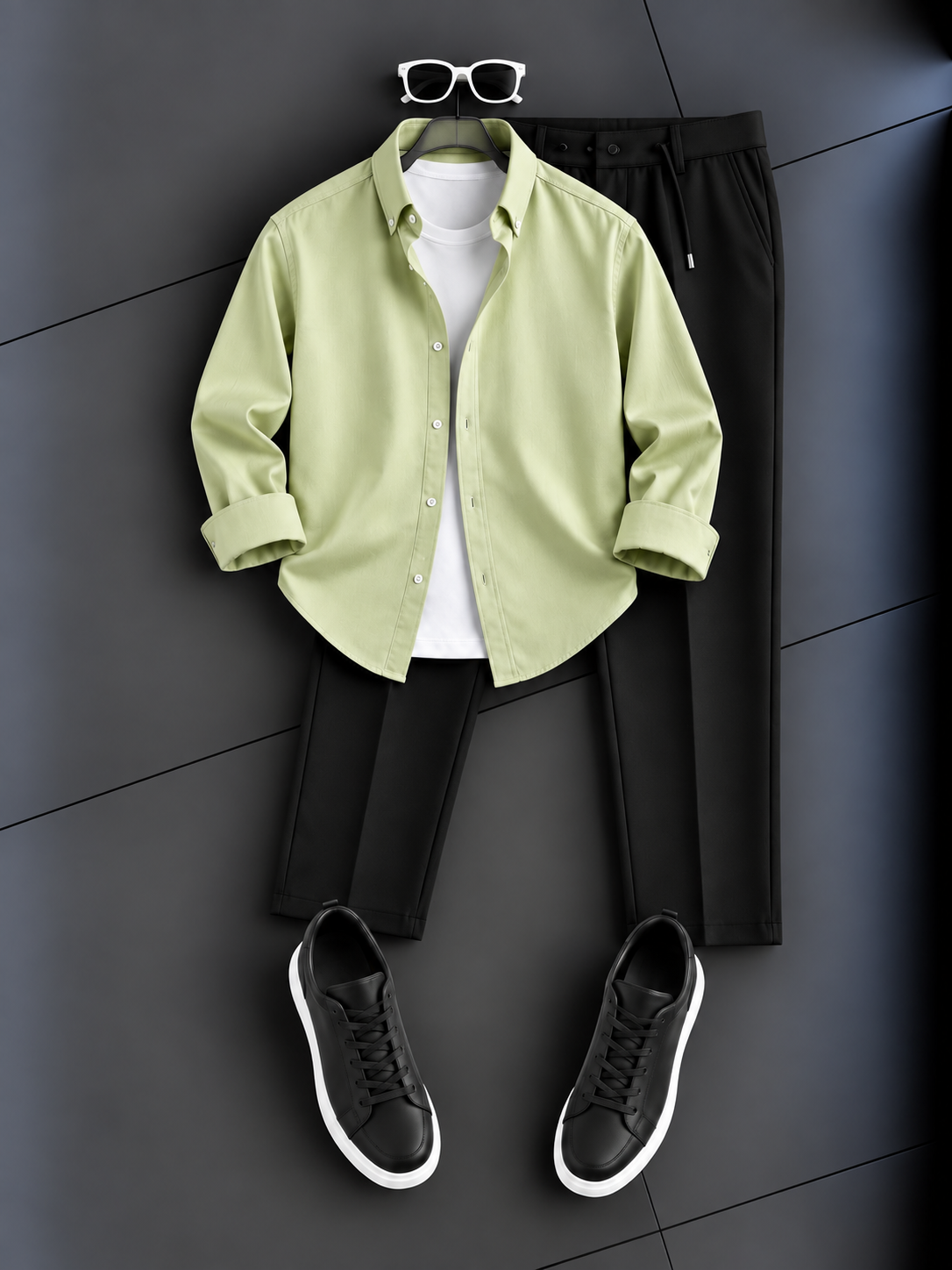 Men's Casual Aqua Blue Button-Up Shirt & White Chino Pants Two-Piece Set