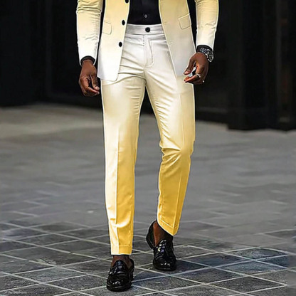 BlazerMen's Gradient White & Yellow Color Matching Gradient Printed Long Sleeves Blazer & Trousers Two Pieces Set