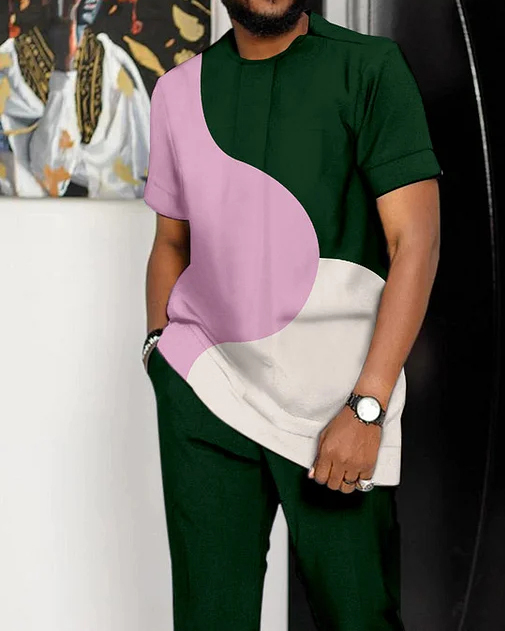 Men's Contrasting Printed Short-Sleeved Suit