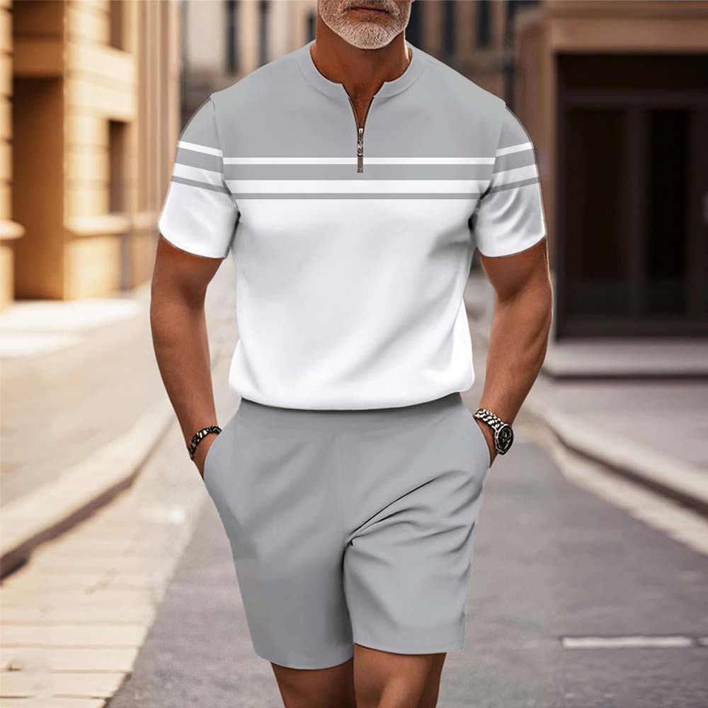 Men's Fashion Casual Round-Neck Geometric Printed Short-Sleeved Two-Pi